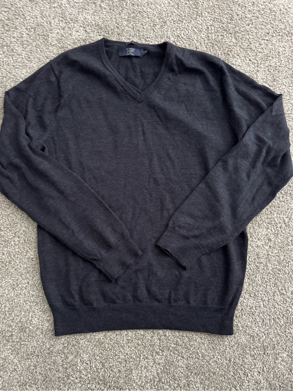 J. Crew Men's Charcoal V-Neck 100% Merino Wool Sweater